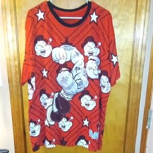Popeye The Sailor Red All Over Graphic Print Short Sleeve T-Shirt Men's 3xl